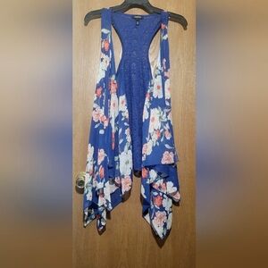 Torrid Blue Floral Lace  Racerback Open Front Chiffon Vest 1X/2X